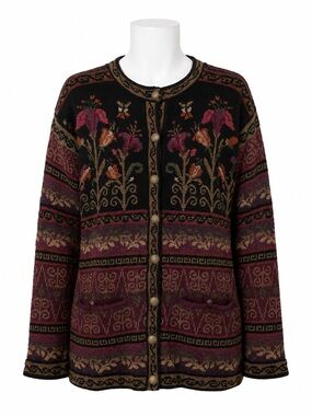 Size M Icelandic Design Vintage Wool Floral Lined Cardigan Jacket